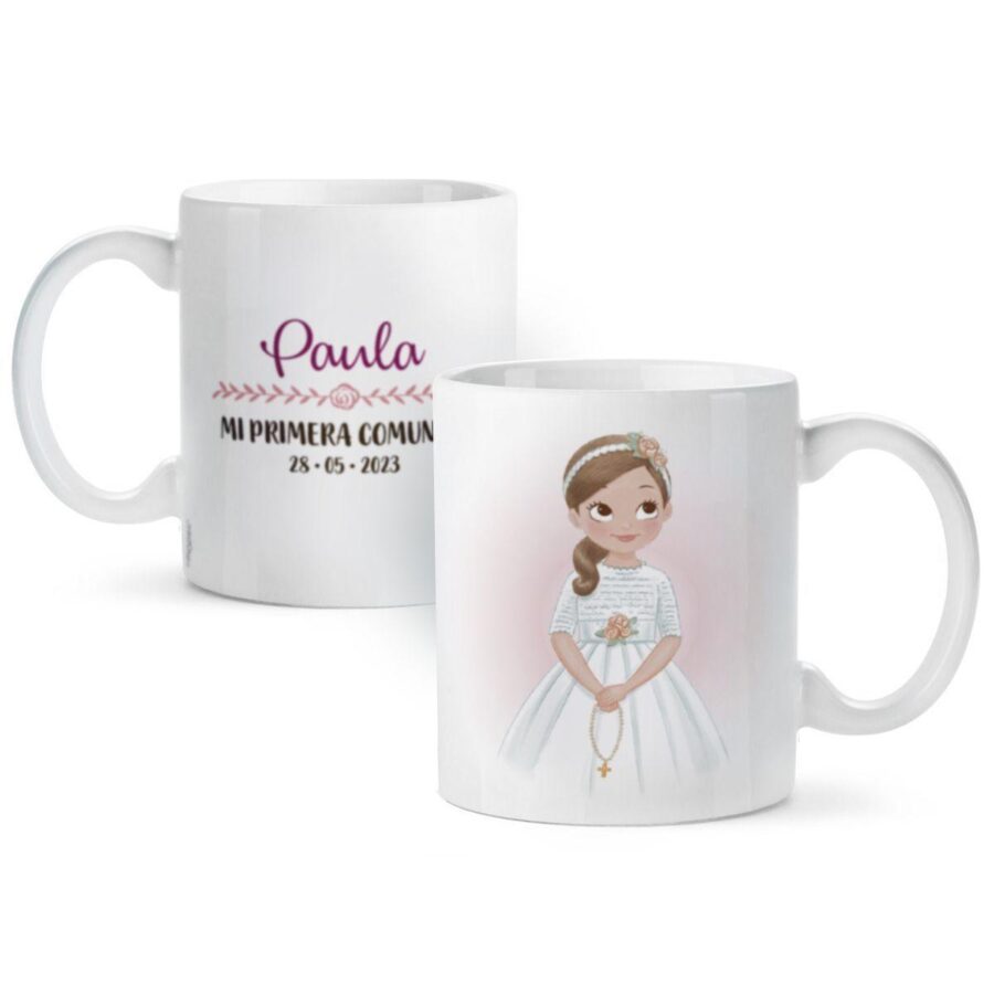 tazza ceramica bambina comunione con rosario