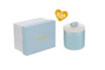 scatola porcellana con candela soia celeste