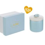 scatola porcellana con candela soia celeste