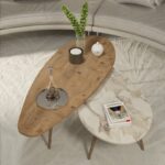 set 2 tavolini foglia natural e beige - immagine 2