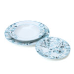 SET 18 PIATTI PORCELLANA BOTANIC BLU 6 PIANI / 6 FONDI / 6 DOLCE