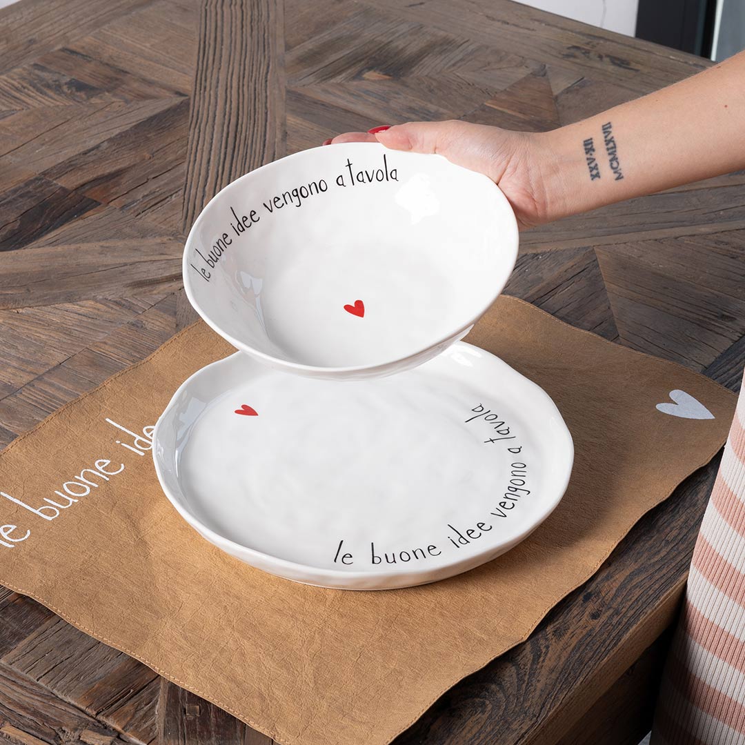 set 2 piatti fondi ''le buone idee vengono a tavola'' - immagine 2