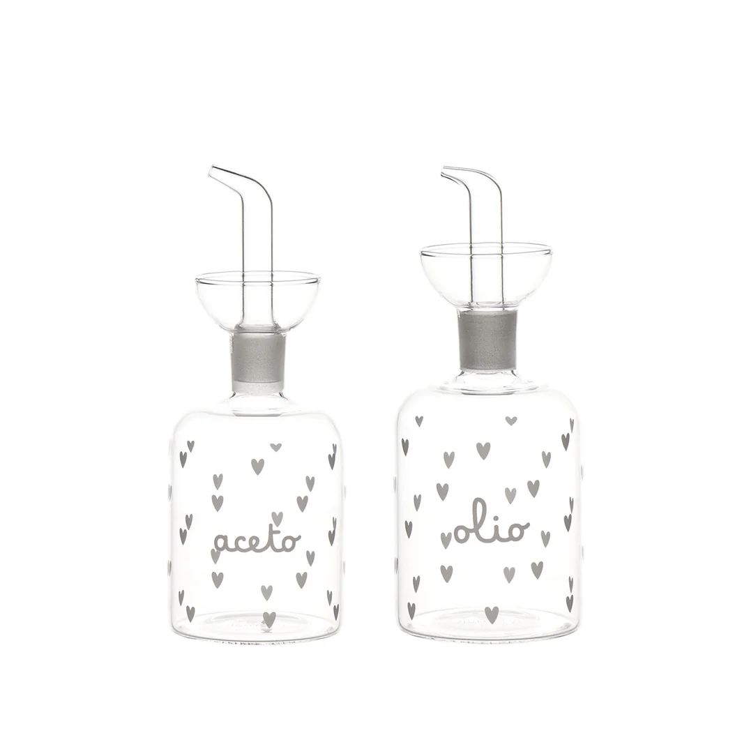 set olio aceto cuori in vetro - immagine 1